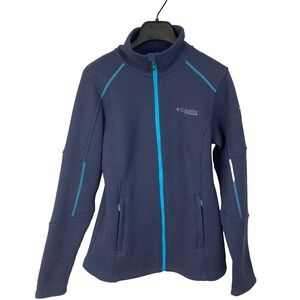 Columbia Titanium Women's S Waffle Knit Fleece Jacket Blue Teal Trim Full Zip